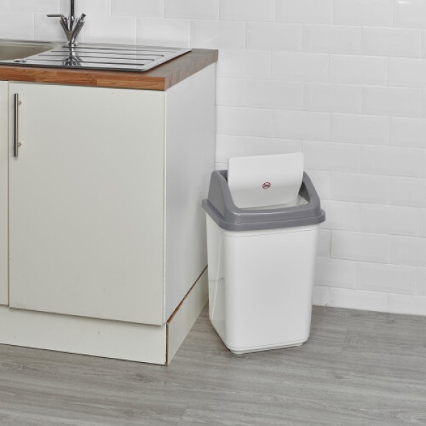 (30L White/Grey) 5/20/30/50L Kitchen Recycling Trash Bin with Rotating Lid